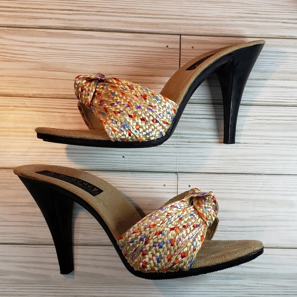 Regency women's multi-colored  open-toed heels. Made in Italy. Size 7.5